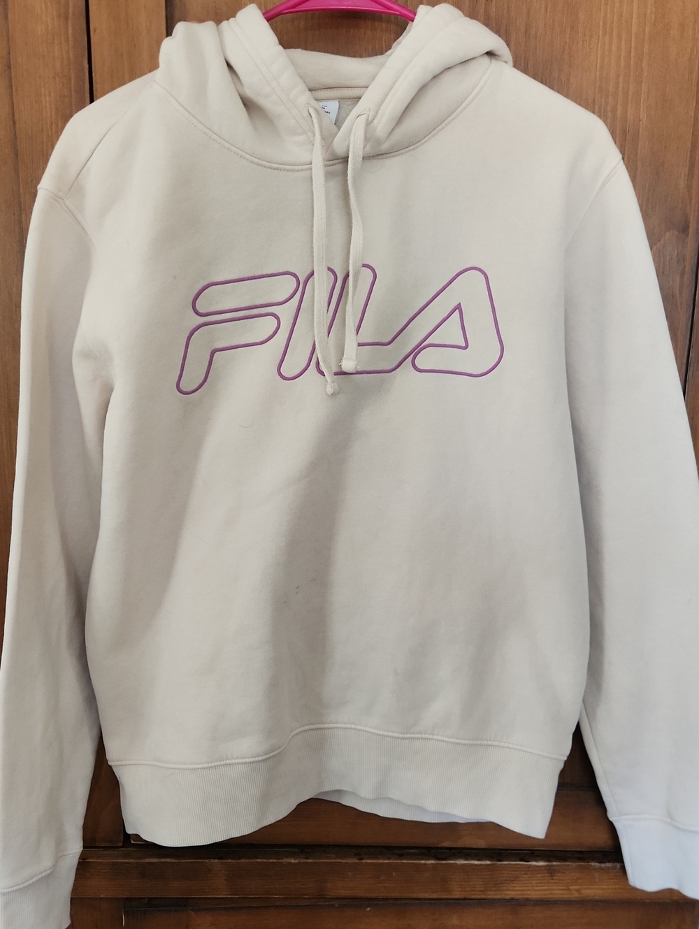 FILA Cream Hoodie with Purple Outline Logo